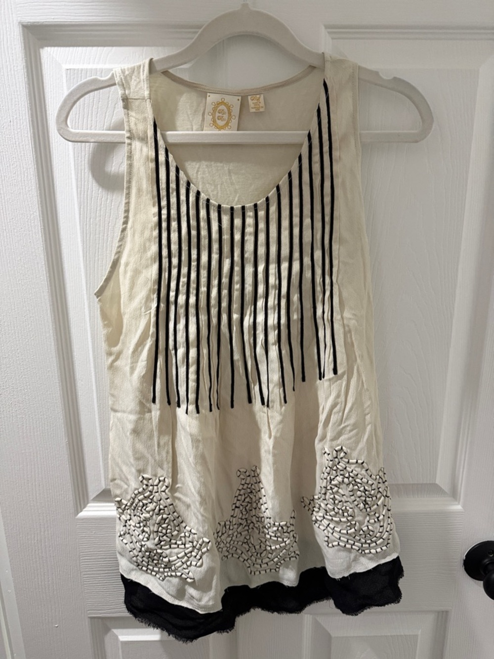 Anthropologie Cream Sleeveless Embellished Women's Tunic Top